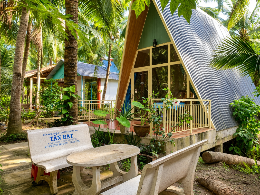 Ben Tre homestay bungalow in a coconut garden