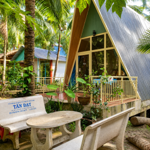 Ben Tre homestay bungalow in a coconut garden